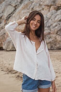 Nina Kendosa Made in Italy 100% Linen White Oversized Blouse One Size Coastal